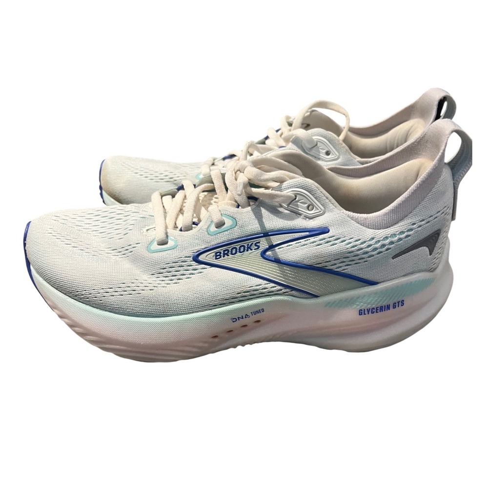 Brooks Glycerin GTS 21 Womens Running Shoes White Blue 1204351B110 Size 7.5